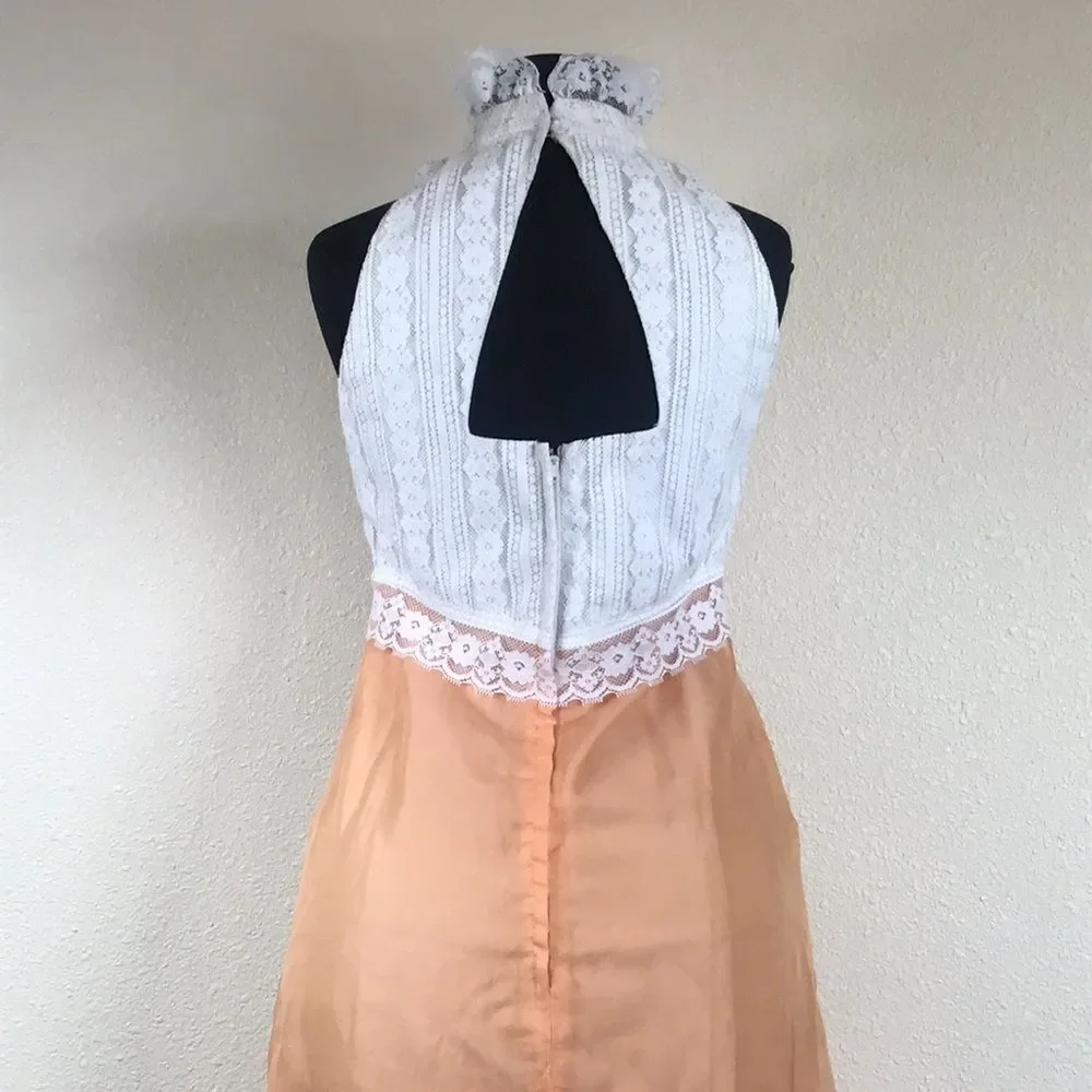 VTG,Handmade peach Pink Orange Formal Lace Women Dress 👗 Size S Aproximadamente
